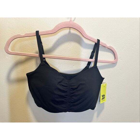 All in Motion Black Everyday Soft Black Ruched Front Light Support Sports Bra - Picture 2 of 4